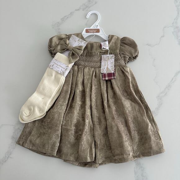 NWT Tommy Bahama Kids 3 Piece  Dress, Tights and Bow Set Size 24 Months - Picture 1 of 8